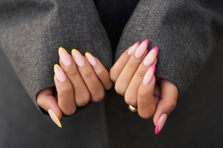 Techno and Neon: Bright Neon Colors and Geometric Patterns Manicure