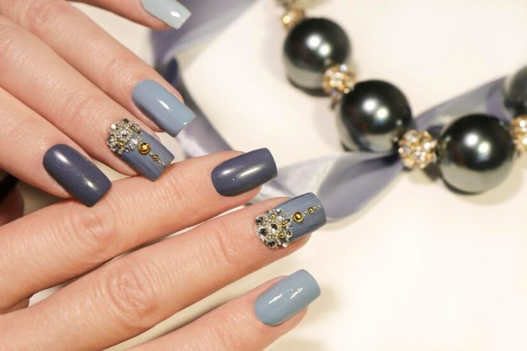 Manicures with stones and rhinestones add some sparkle